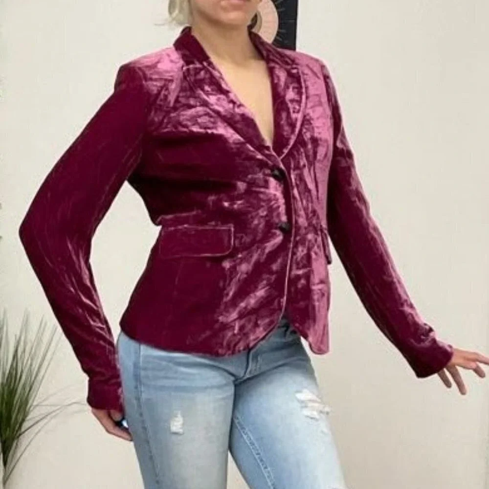 Philippe Adec Button-Up Velvet Blazer Jacket Long Sleeve Size 8 Purple